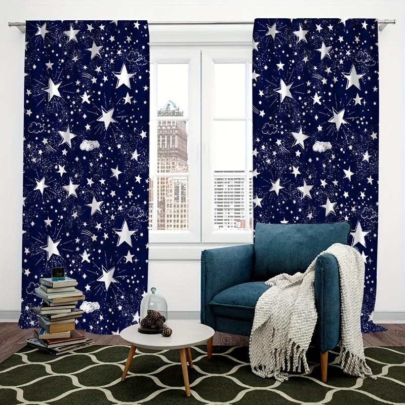 Yiran Furniture Fensterdekoration Set Weltraum Galaxie Sternbild mit Sternen, 2 Stück halbverdunkelnde Vorhänge aus Polyester in Blau, B: 50 cm, H: 130 cm - Bild 4