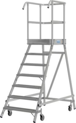 Krause Stabilo Podestleiter mit 7 Stufen, fahrbar, Aluminium, Silber, Plattform B: 60 cm, T: 72 cm, Stufenhöhe: 18 cm, Geländerhöhe: 100 cm - Bild 1