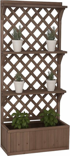Hochbeet MCW P69 aus Holz mit Rankgitter und Spalier in Braun, B/T/H: 177 x 77 x 33 cm - Bild 1