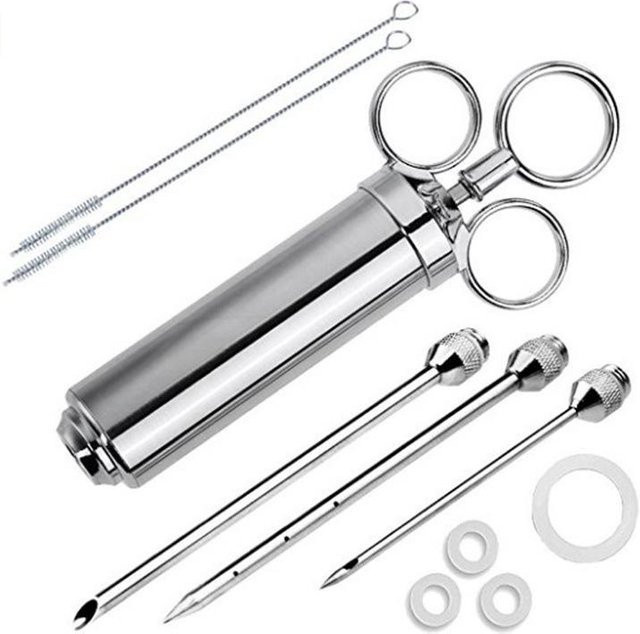 Edelstahl Fleischspritzen-Set in Silber für Barbecue und Braten mit Gewürzspritze und Kochbürste, Füllmenge: 59 ml (2 oz) - Bild 1