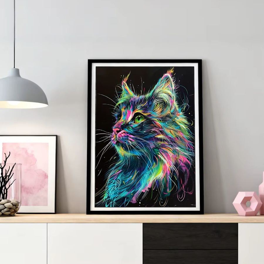 HUACAN Diamantmalerei Katze Fantasie Mosaik-Kunst-Set mit Rundbohrern in Multicolour, B/H: 30 x 20 cm - Bild 3