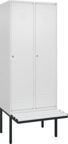 C+P Spind Classic PLUS Garderobenschrank mit Sitzbank, 2 Abteile, Farbe Reinweiß, B/T/H: 212 x 80 x 81,5 cm, mit Zylinderschloss und 4 Garderobenhaken - Bild 1