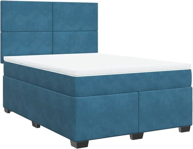 vidaXL Boxspringbett mit Matratze in Blau, Hybrid-Bett mit Samtbezug, USB-Anschluss und Unterbettbeleuchtung, B/T: 160 x 200 cm - Bild 1