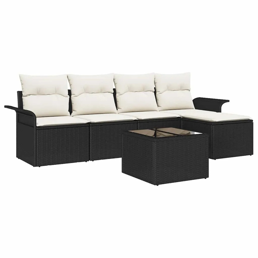 6-teiliges vidaXL Garten-Sofa-Set aus Polyrattan in Schwarz mit Kissen und Tisch - Bild 2