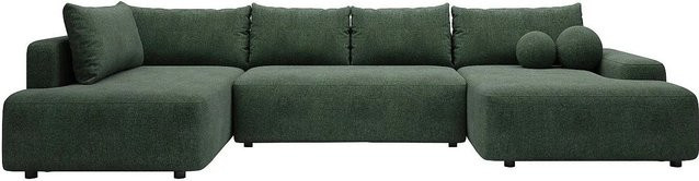 Vente-unique Schlafsofa Daviso in Piniengrün mit L-Form und Stoffbezug, Breite: 360 cm - Bild 1