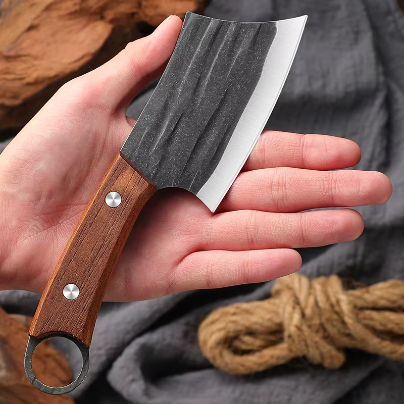 Handgeschmiedetes Fleischerbeil von SHENJIU aus Edelstahl mit Holzgriff als vielseitiges Küchenmesser zum Entbeinen und Fischfiletieren - Bild 4