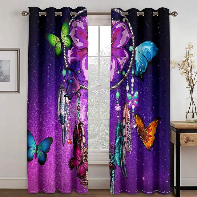 Yiran Furniture Schmetterling Vorhänge Lila für Kinderzimmer, 2er-Set, halbtransparent, B: 50 cm, H: 130 cm - Bild 1