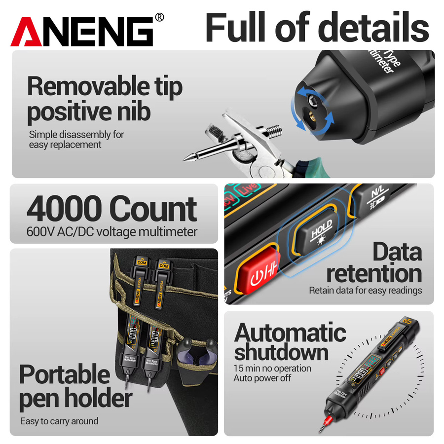 ANENG A3006A VA Multimeter mit umkehrbarem Display, automatischer Bereichswahl, 4000 Zählungen, 600V, NCV, Frequenz, Kapazität und Durchgangsprüfung - Bild 2