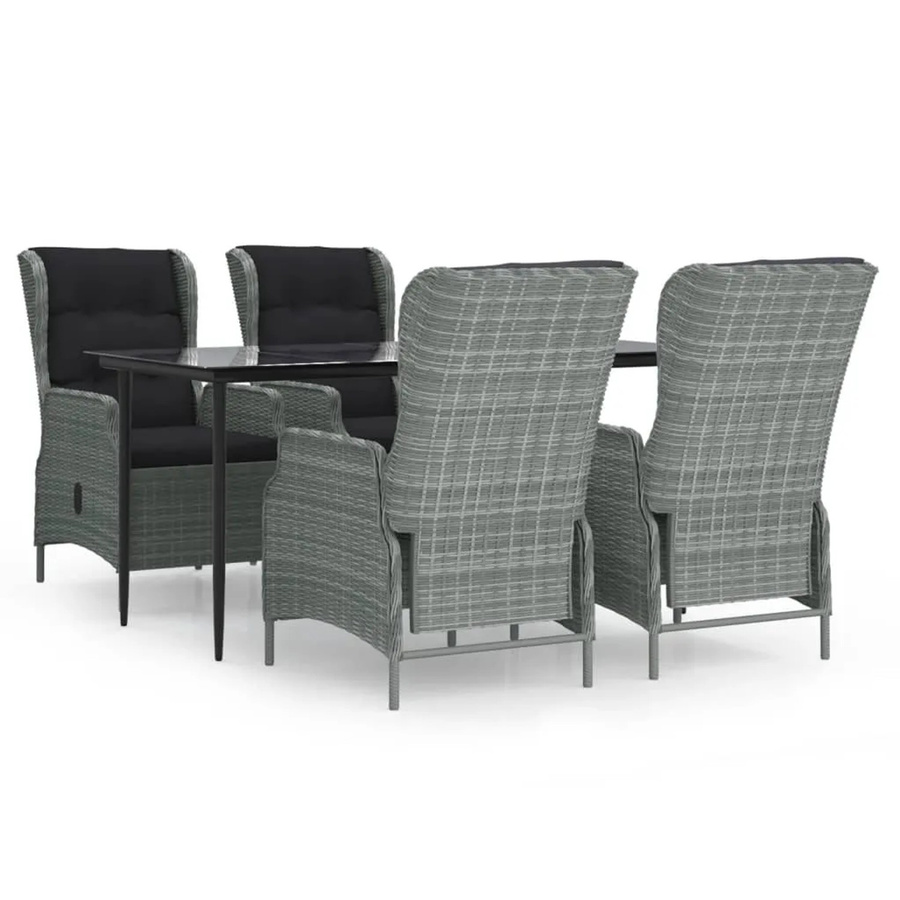 vidaXL 5-teilige Garten-Essgruppe aus Polyrattan in Hellgrau mit Glastisch für Garten und Terrasse - Bild 2