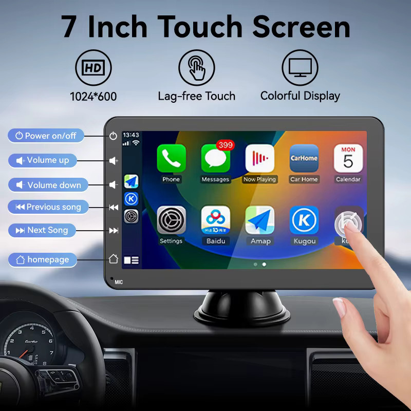 VENBES 7 Zoll Autoradio mit Drahtlosem Carplay und Android Auto, Touchscreen mit Mirror Link und Wi-Fi, Schwarz - Bild 5