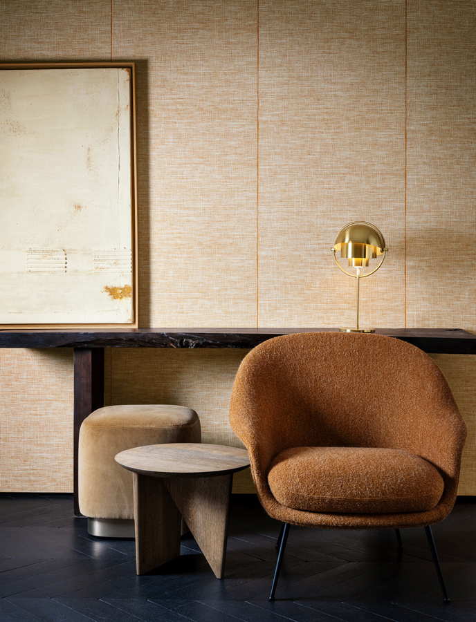 Arte International Essentials Wallpaper Le Raphia Tisse in Mandarine Orange gestreift aus Vlies und Vinyl - Bild 1