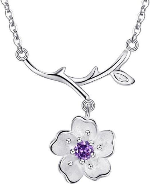 GaGa-Duck Halskette, 925 Silber, Kirschblüten, Zirkonia - Bild 1