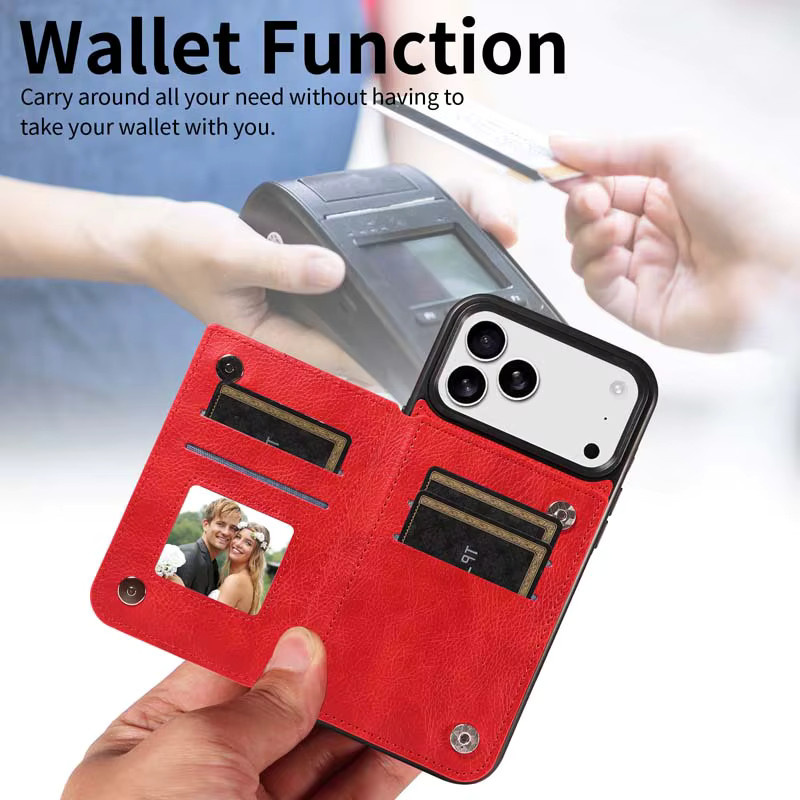 Leder-Brieftasche Schutzhülle für Apple iPhone 17, iPhone 17 Air, iPhone 17 Pro und iPhone 17 Pro Max mit Kartenfächern und doppeltem Magnetverschluss in Blau - Bild 3