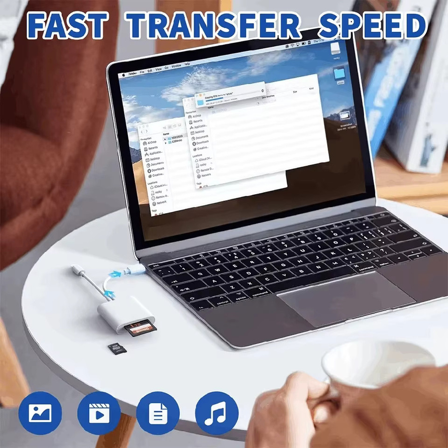 2-in-1 SD-Kartenleser für iPhone, iPad und Mac mit USB-C und Lightning Anschluss in Weiß - Bild 2