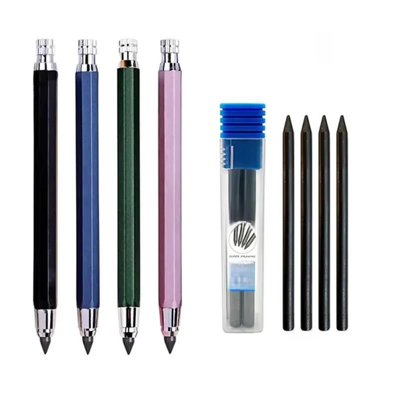 MROOFUL Metall-Zeichenstift Set in Schwarz mit 5,6 mm Graphitminen (2B, 4B, 6B, 8B) für professionelle Kunstskizzen - Bild 5
