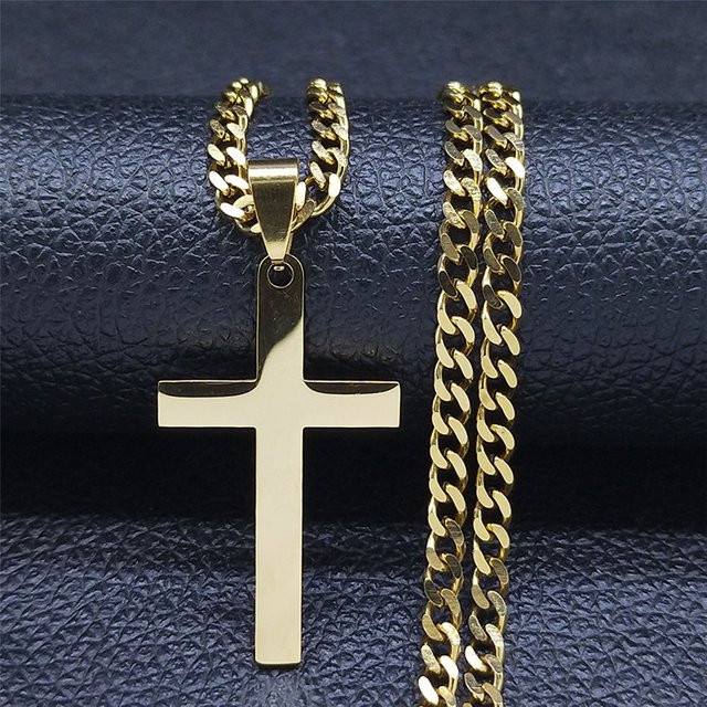 JYTF Halskette Edelstahl, goldfarben, Jesus-Kreuz, Unisex - Bild 1
