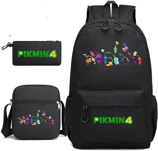 3-teiliges Schulrucksack-Set aus Oxford-Stoff mit Schultasche und Federmäppchen in Schwarz - Bild 1