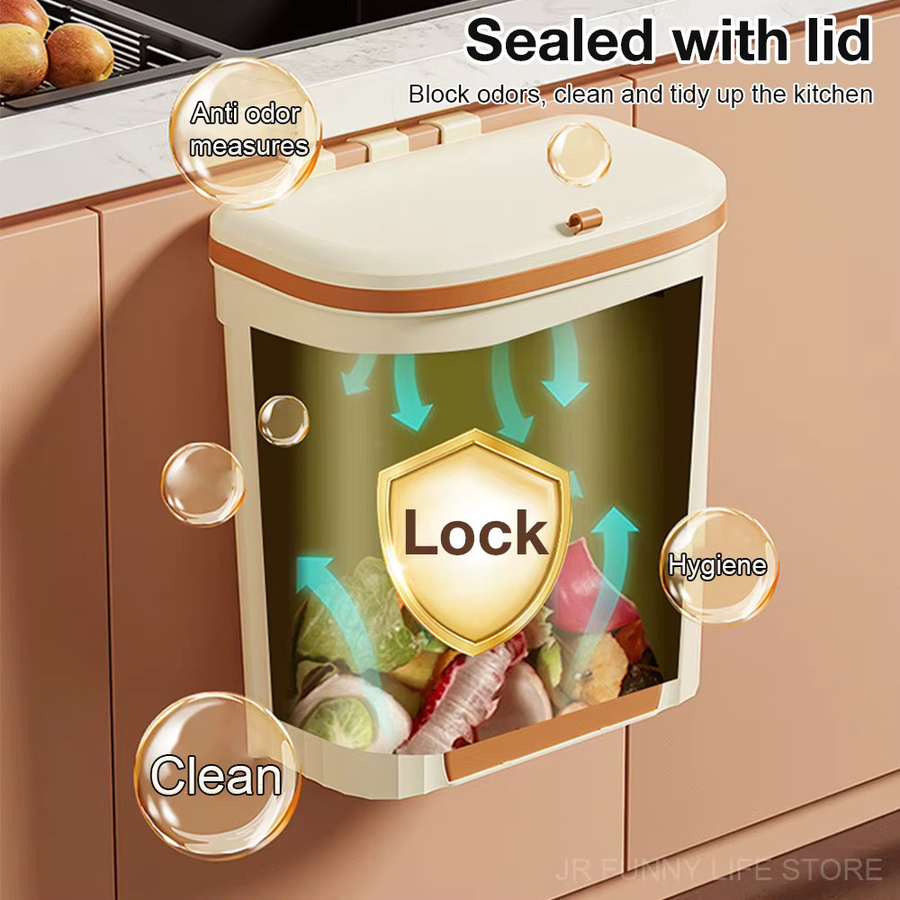 WudenCozfy Wandmontierter Küchen-Abfalleimer mit Deckel, Recycling-Behälter für Schrank und Unter-Spüle, Weiß oder Gelb, 8,5 l oder 12 l - Bild 3