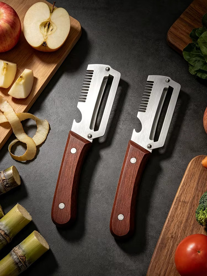 WXCOO 2-in-1 Küchenschäler aus Edelstahl, multifunktionaler Gemüseschäler, Zwiebel- und Obstschneider mit Flaschenöffner - Bild 7
