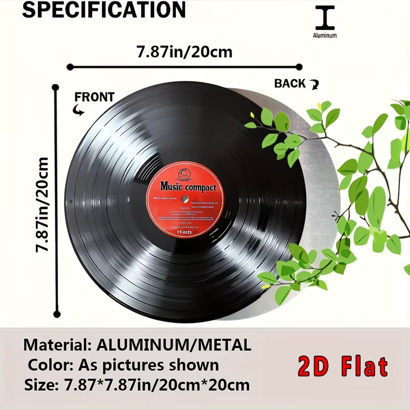 Potdemiel 2D Flat Vintage Music Compact Wandkunst aus Aluminium mit Holzständer, Rot und Schwarz, Durchmesser: 30,48 cm - Bild 2