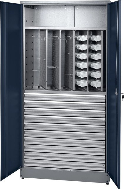 Küpper Materialschrank aus Stahlblech mit 2 Türen und 10 Schubladen, Dunkelblau, H x B x T: 180 x 91 x 45 cm - Bild 1