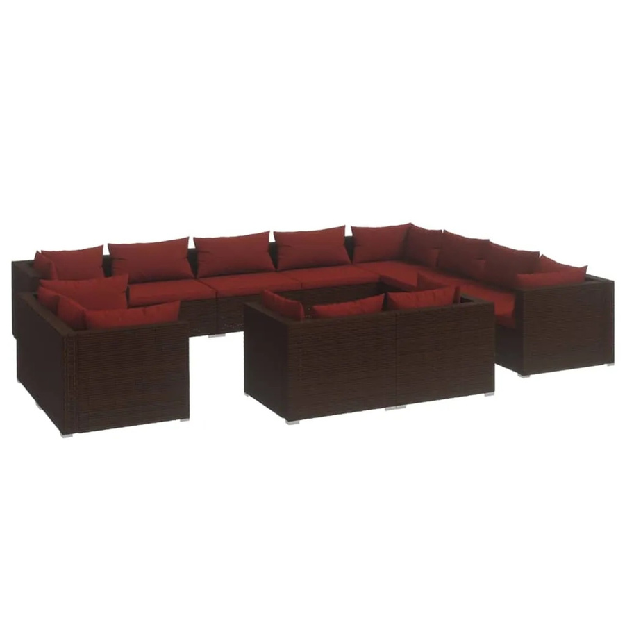 vidaXL 12-tlg Garten-Lounge-Set in U-Form aus braunem Poly-Rattan mit Kissen und pulverbeschichtetem Stahlgestell - Bild 2