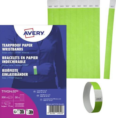 Avery Zweckform TYVGN-50 Einlassband aus Tyvek Papier in Grün, 500 Klebestreifen, L: 256 mm, B: 19 mm - Bild 1