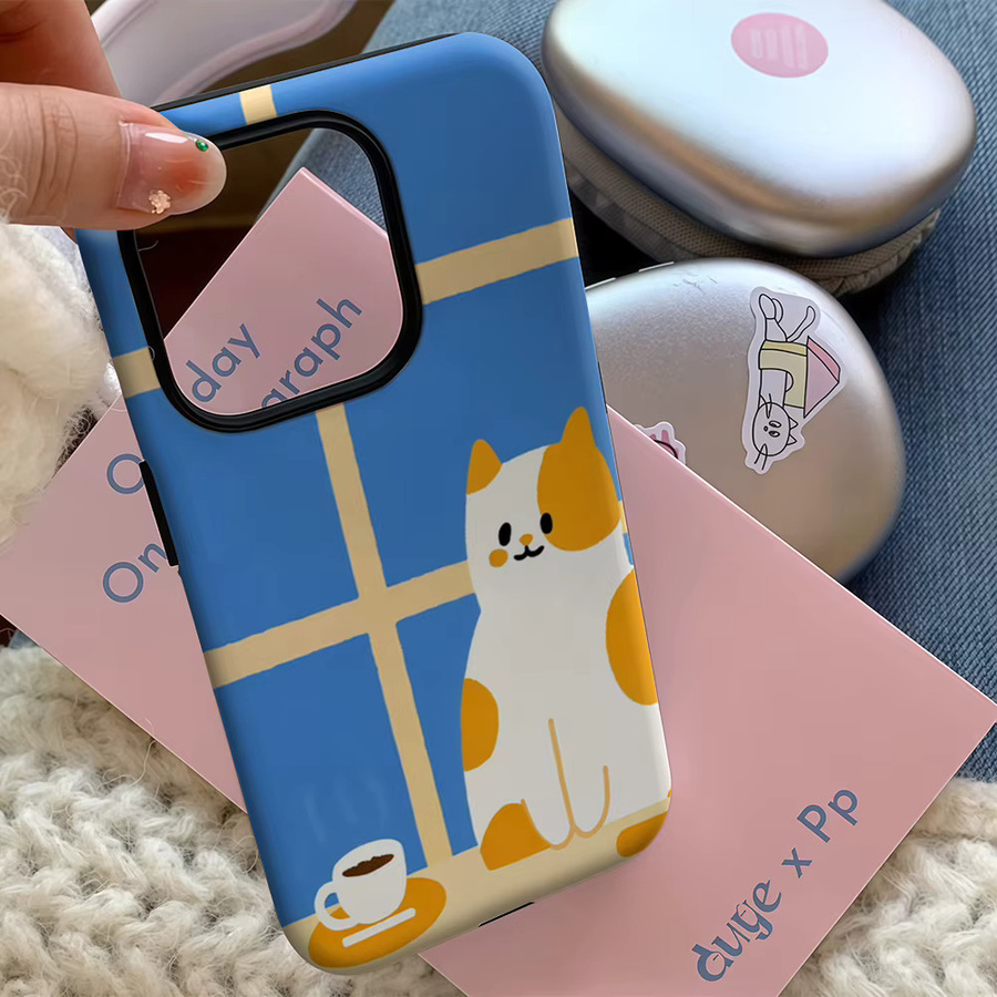 Potdemiel Handyhülle Calico Cat & Coffee für iPhone 17 16 15 14 13 12 Pro Max Plus mit doppelschichtiger Rückseite - Bild 4