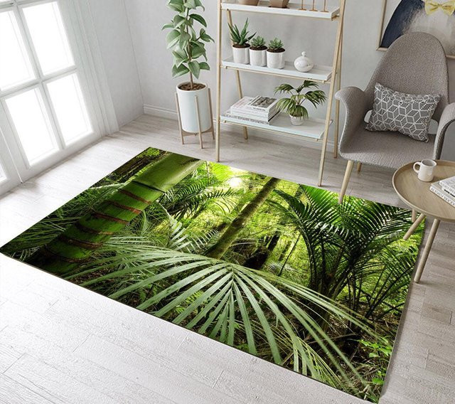 Karpetti Bereichsteppich Tropisches Design mit grünen Palmblättern, Waschbar, B/T: 40 x 120 cm - Bild 1