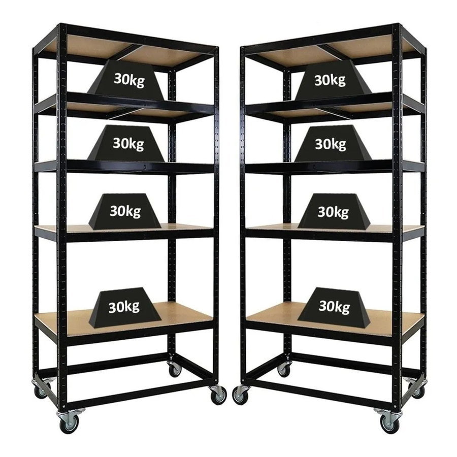 2er Set PROREGAL Kommissionierwagen BÜFFEL Fahrbare Kommissionierregale in Schwarz mit 5 Ebenen und Feststellbremse, B/T/H: 192 x 90 x 50 cm - Bild 2