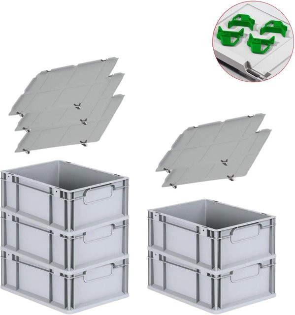 PROREGAL Spar Set Eurobox Nextgen Economy mit Auflagedeckel und Schiebeschnappverschlüssen, Grün, H x B x T: 17 x 30 x 40 cm, 16 Liter, 5 Stück - Bild 1