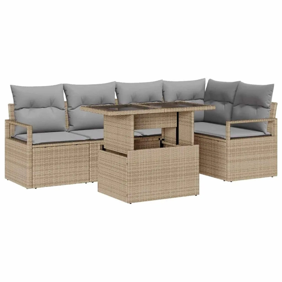 vidaXL Garten-Sofa-Set aus Poly-Rattan in L-Form mit 6-teiligem Zubehör, Beige und Grau - Bild 2