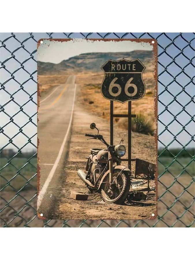Vintage Route 66 Motorrad Metallblechschild von CIFBUY als Retro-Wanddeko für Garage, Bar oder Café - Bild 3