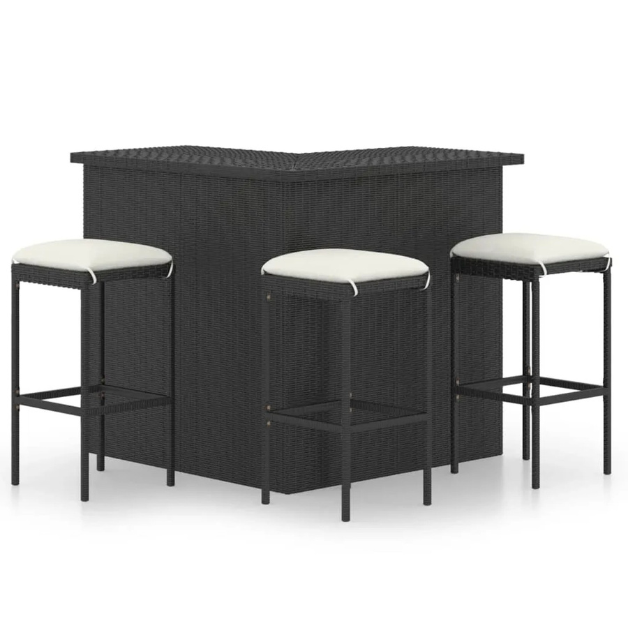 vidaXL 4-teiliges Gartenbar-Set aus Poly Rattan mit Kissen in Schwarz - Bild 2