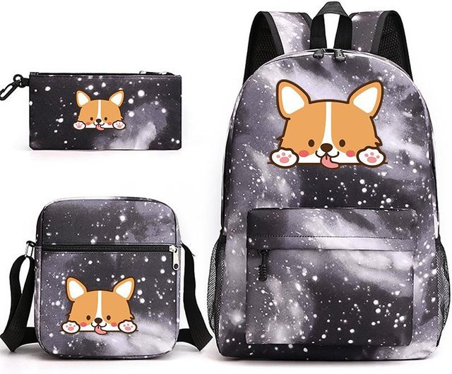 3-teiliges Schulrucksack-Set für Schüler aus Oxford-Stoff in Multicolour mit Schultasche und Federmäppchen - Bild 1
