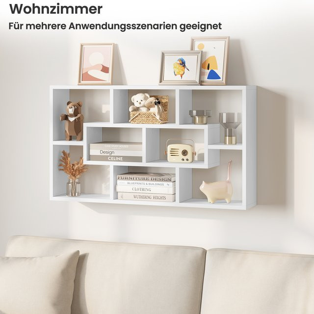 WOLTU Wandregal Weiß, hängendes schwebendes Bücherregal und Pflanzenregal für Wohnzimmer, Schlafzimmer oder Küche, B/H/T: 85 x 48 x 16 cm - Bild 1