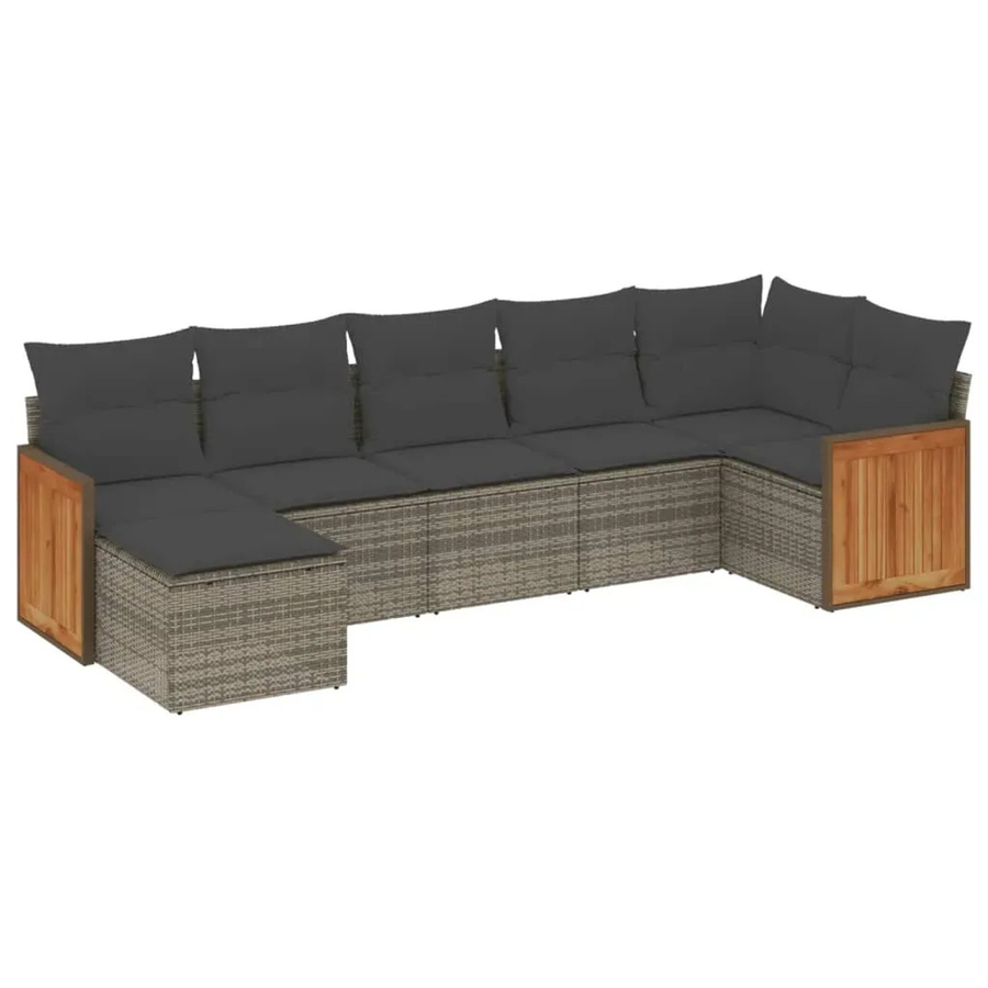 vidaXL 7-tlg. Garten-Sofagarnitur in L-Form aus Poly-Rattan in Grau mit Kissen und pulverbeschichtetem Stahlgestell - Bild 2