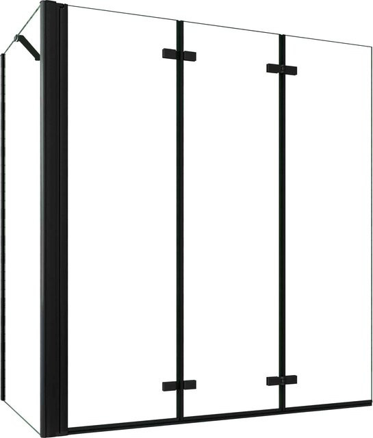AICA Badewanneaufsatz Duschwand Set 3-teilig Schwarz mit Faltwand und Seitewand aus 6mm ESG Nanoglas Transparent B/H: 130 x 140 cm mit 70 cm Seitenteil - Bild 1