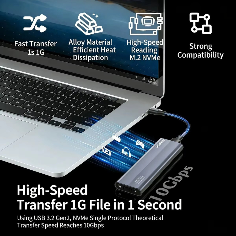 HIKSEMI M.2 NVMe SSD Gehäuse in Grau mit USB-C Anschluss und 10Gbps Übertragungsrate aus Aluminium - Bild 2