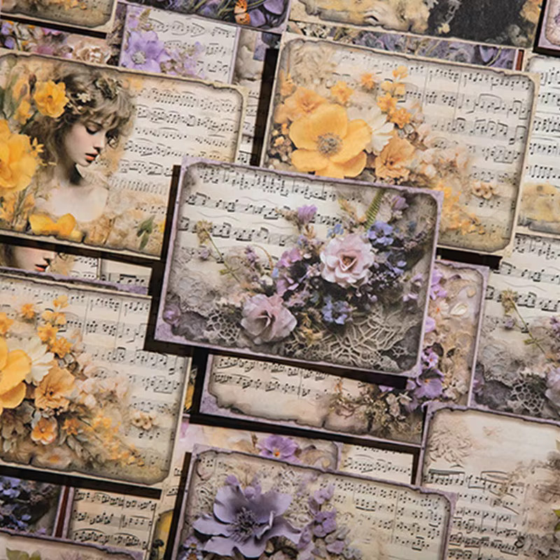 Bastelpapier mit Retro-Musik- und Blumenmotiv in Multicolour für dein DIY-Tagebuch und Scrapbook-Deko - Bild 3