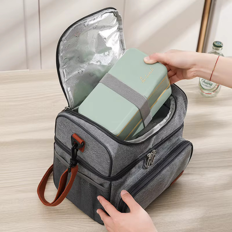 Airfriend Thermische Bento Lunchbox Tasche mit Doppelschicht und großem Volumen in Schwarz und Grau - Bild 2