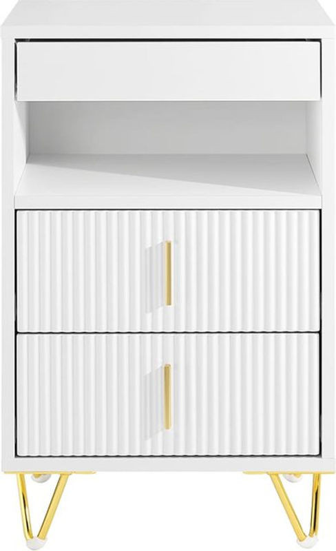 SoBuy Nachttisch Modern mit 3 Schubladen aus Metall in Weiß B: 40 cm, T: 40 cm, H: 63 cm - Bild 1