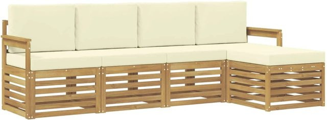 vidaXL Outdoor-Sofagarnitur 5-teilig aus Akazienholz in Weiß und Beige, L-Form mit Sitzkissen und Rückenpolstern, B/T/H: 249 x 122,5 x 73 cm - Bild 1