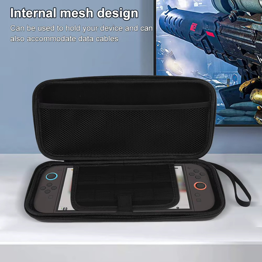 Tragbare Aufbewahrungstasche für Nintendo Switch 2 in Schwarz mit Displayschutz und kratzfestem Reißverschluss aus PU-Material - Bild 2