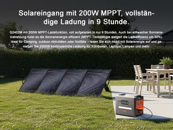 SOLARPLAY Q2402M Solarstromspeicher mit 2500W AC-Ausgang und 2304Wh LiFePO4 Akku als mobile Energieversorgung für Outdoor, Reise und Stromausfall - Bild 6