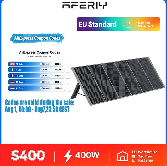 AFERIY AF-S400A1 Tragbares Solarpanel 400W, faltbares monokristallines Solarladegerät in Silber mit 23% Wirkungsgrad und IP65 wetterfester ETFE-Beschichtung - Bild 1