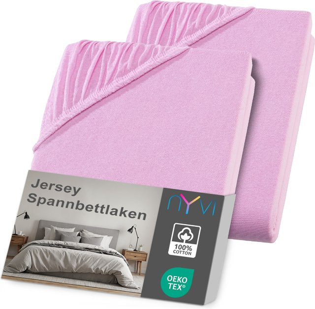 NYVI DreamScience Jersey Spannbettlaken 2er Pack, Rosa, Bügelfrei, für Matratzen bis 22 cm Höhe, B/T: 180 x 200 cm bis 200 x 200 cm - Bild 1