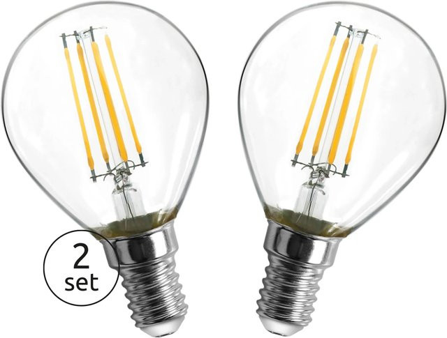 Globo LED-Leuchtmittel E14 im 2er Set, Warmweiß, Edison Style, Glas transparent, Höhe: 7,8 cm, Durchmesser: 0,45 cm - Bild 1