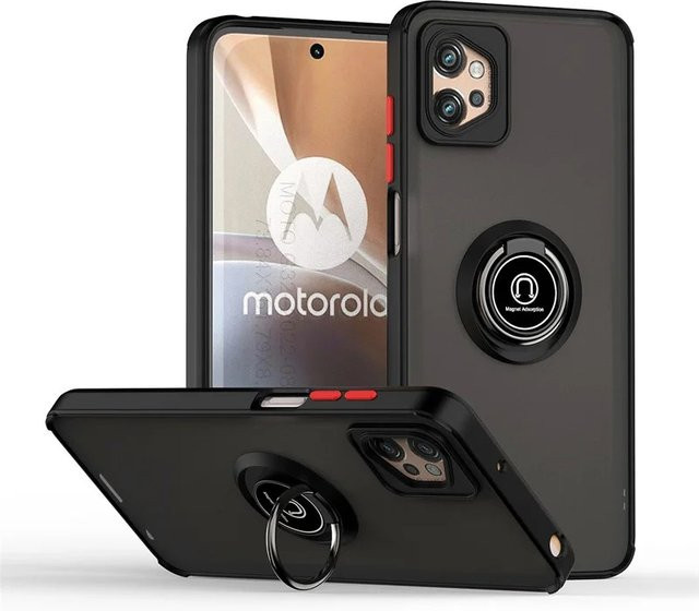 Stoßfeste Rüstungshülle für Motorola G14 G54 G84 G22 G32 G42 G52 G72 G23 G53 E22 E32 E20 E40 mit Magnetringhalter und Ständer in Schwarz - Bild 1