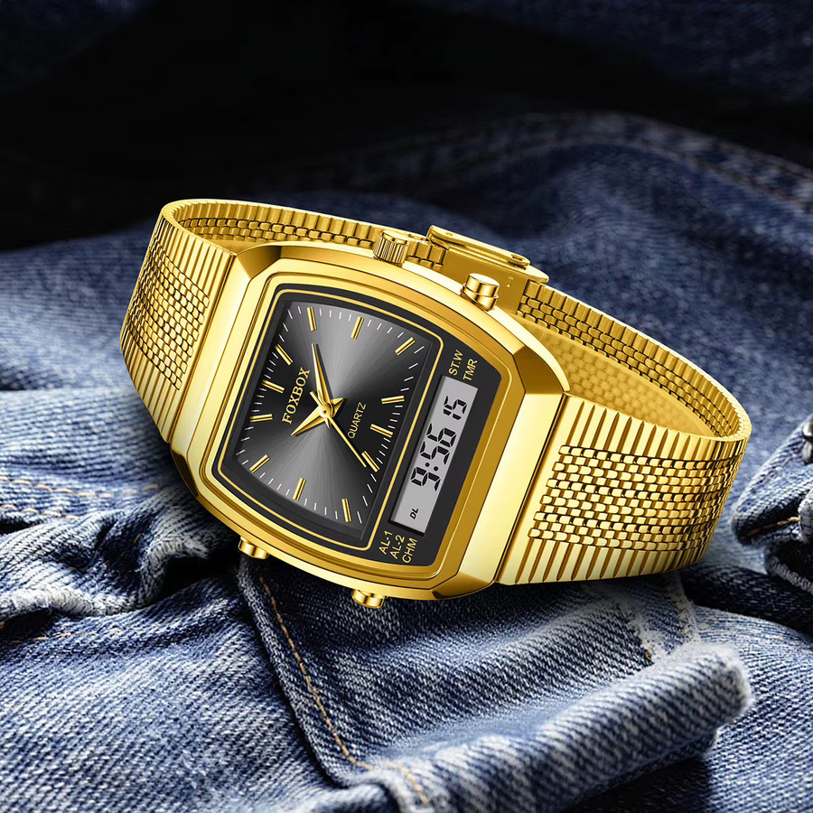 FOXBOX Armbanduhr, Quarz, Analog-Digital, Gold, Edelstahl, Herren - Bild 3